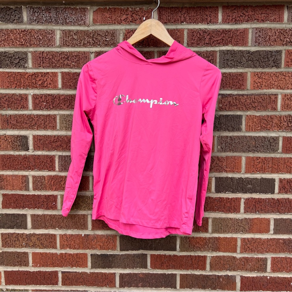 Champion Barbie Pink Silver Champion Graphic Athletic Pullover Hoodie